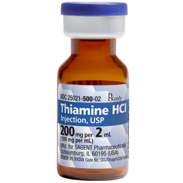 Thiamine, 1 00mg/mL, 2ml Vial NDC 25021-0500-02 Box of 25