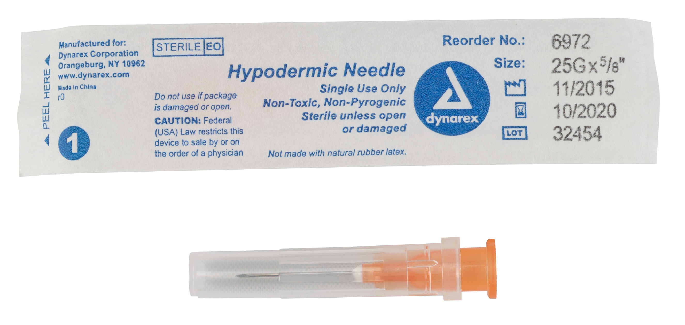 Hypodermic Needle 25G x 5/8 needle 100 Ct Dynarex Corporation