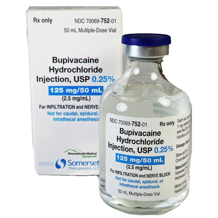 Bupivacaine HCl 0.25%, 2.5 mg / mL Injection 50 mL BUPIVACAINE, MDV 0.25% 50ML (25/CT)