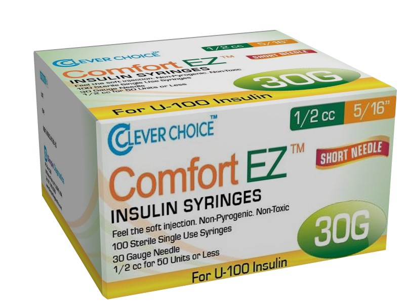 Comfort EZ Insulin Syringes 30G .5cc 5/16in 100ct Simple Diagnostics Inc