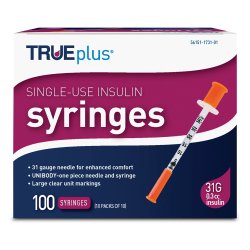 Standard Insulin Syringe with Needle TRUEplus® 0.3 mL 5/16 in 31 Gauge NonSafety Regular Wall