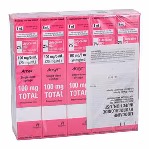 LIDOCAINE 2% HYDROCHLORIDE 5MLSYR CARDIAC 10/BX Hospira