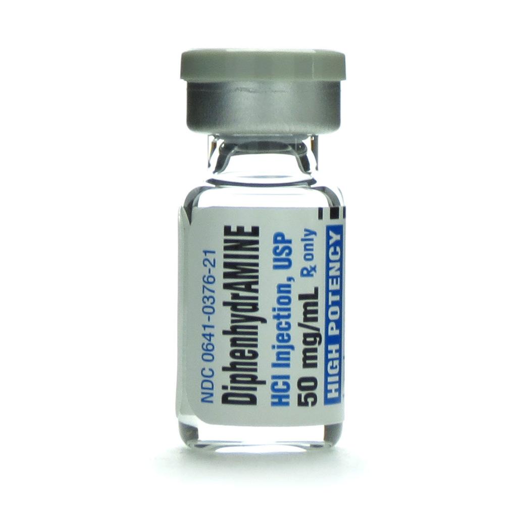 Diphenhydramine Injection 50mg/mL SDV 1mL Each Hikma Pharmaceuticals USA