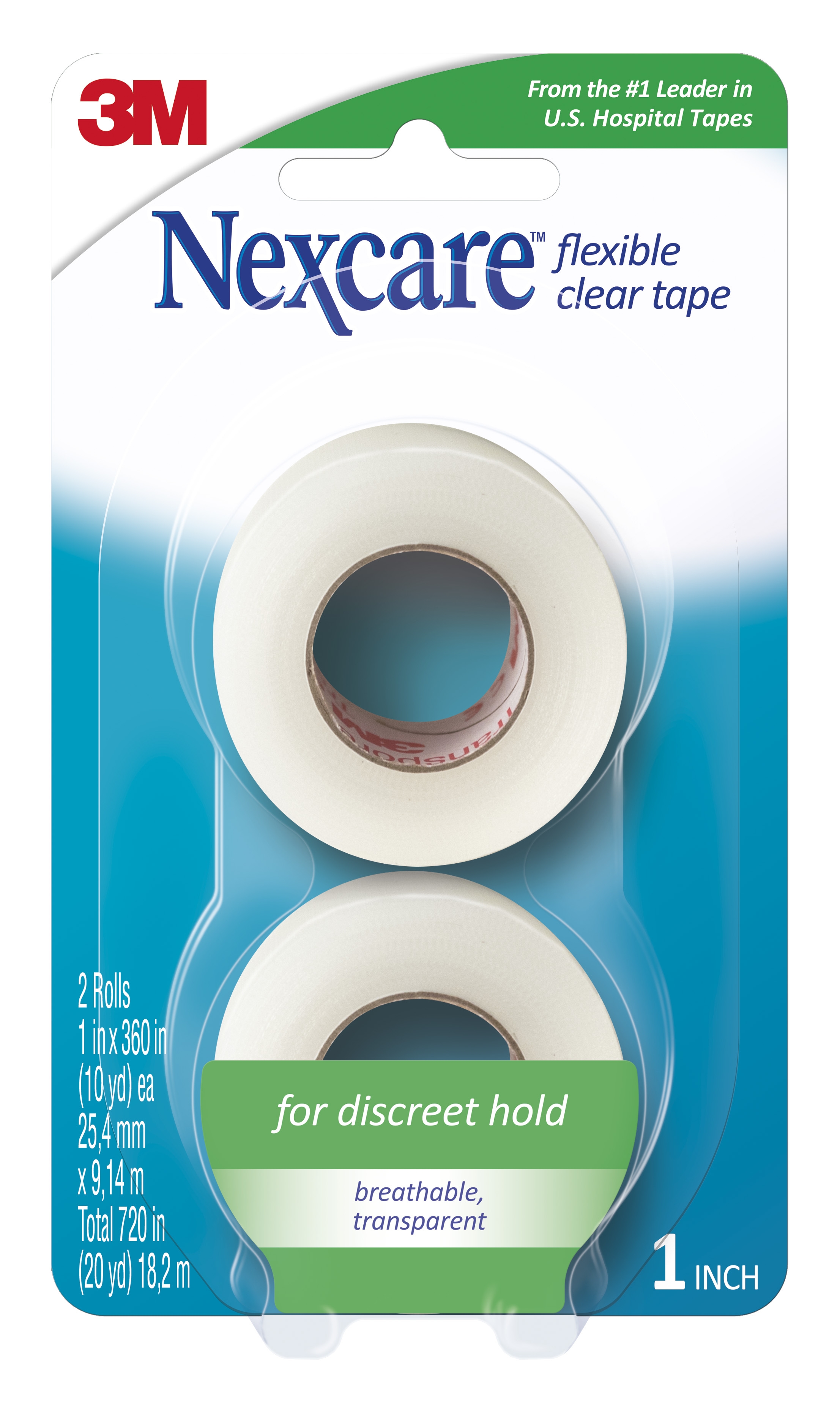 Water Resistant Medical Tape Nexcare™ Flexible Clear 1 Inch X 10 Yard Stretchy Fabric NonSterile 108