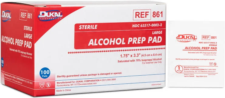 Alcohol Prep Pad 70% Isopropyl Alcohol Large 1.75x3.3"