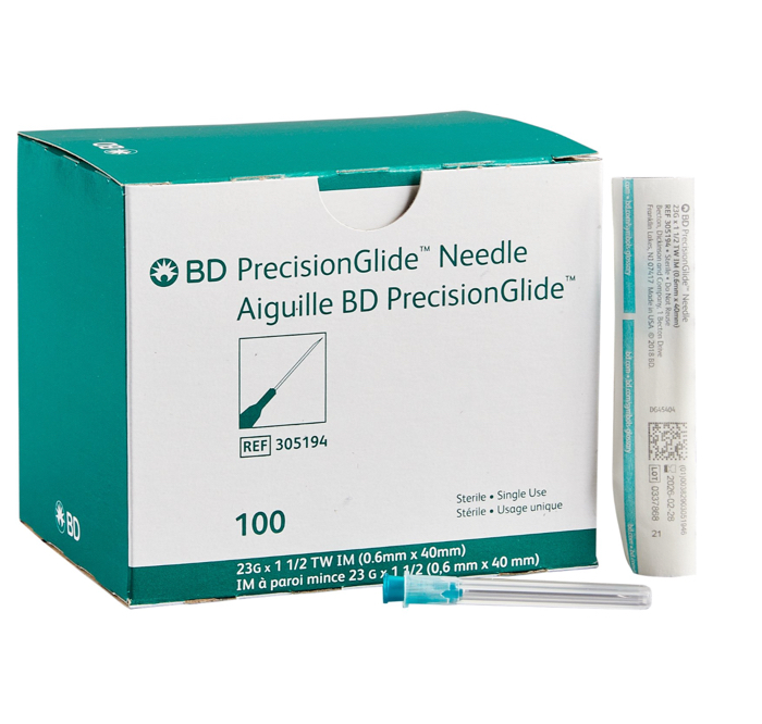 Hypodermic Needle PrecisionGlide™ 1-1/2 Inch Length 23 Gauge Thin Wall Without Safety NEEDLE, HYPO T