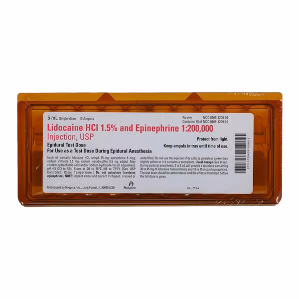 LIDOCAINE 1.5% 1200000 HCL-EPI AMP 10X5ML Hospira 00409-1209-01