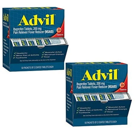 Advil® 200mg, 50 Packets of 2 Coated Tablets - 50 Packets/Box