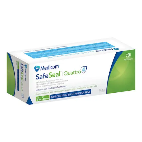 SafeSeal Quattro Sterilization Pouch Safe Seal 3.5 in x 9 in 200/Bx