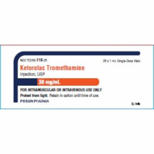 Ketorolac 30mg ml, cs 1ml Vial NDC 72266-0118-25 Case of 25 Vial