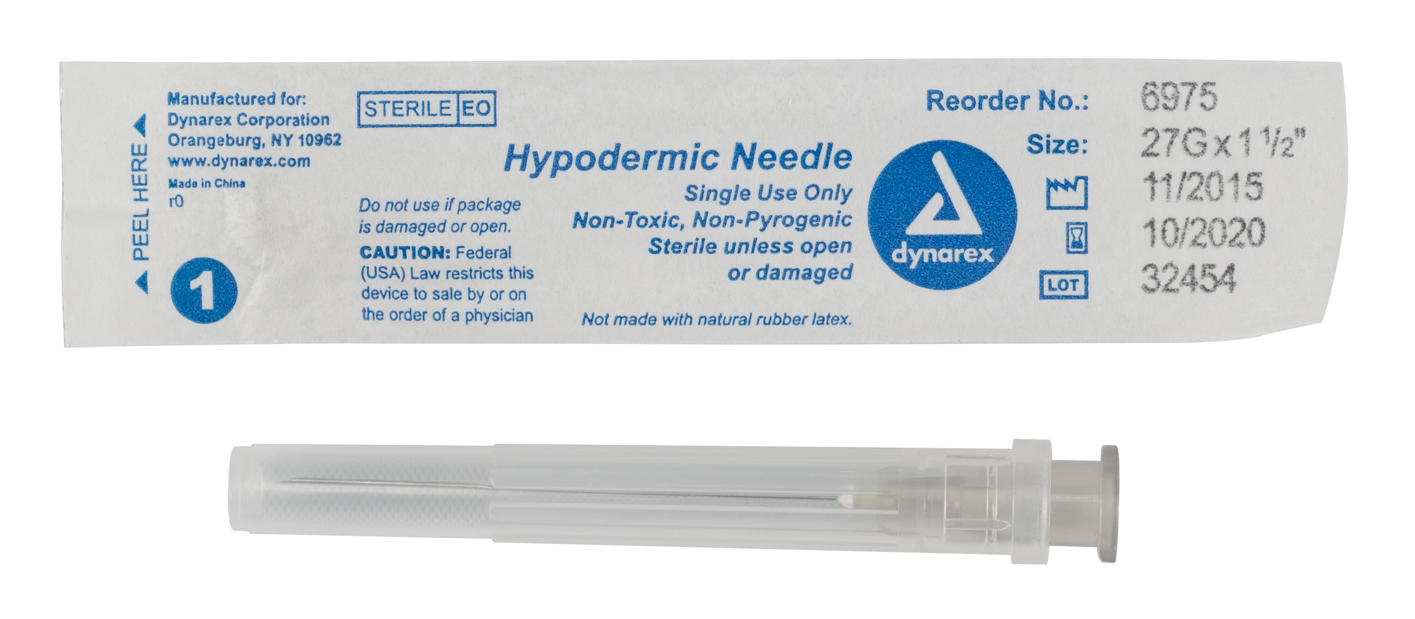 Needle Hypodermic 27G 1x1/2 needle 100 Ct Dynarex Corporation