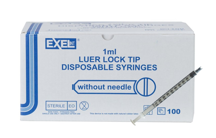 SYRINGE Only - LUER LOCK 1ML Tuberculin ST100/BX Exel Corporation 26050