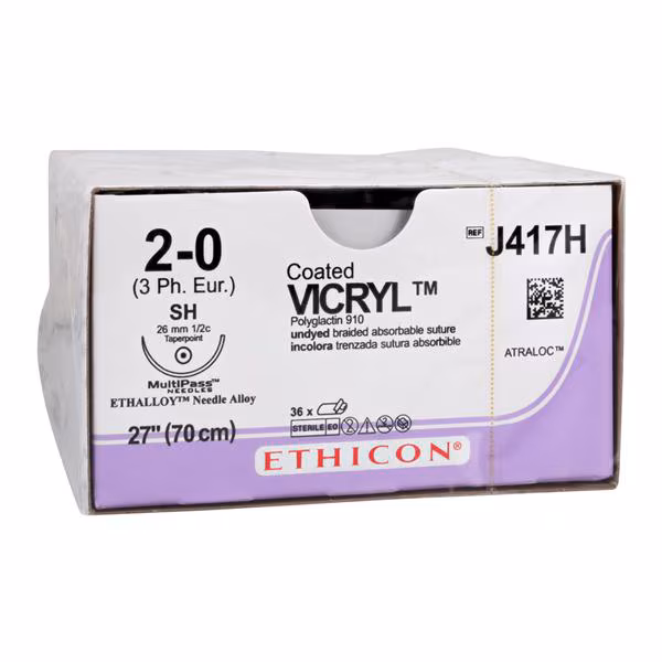 Absorbable Suture with Needle Coated Vicryl™ Polyglactin 910 SH 1/2 Circle Taper Point Needle Size 2