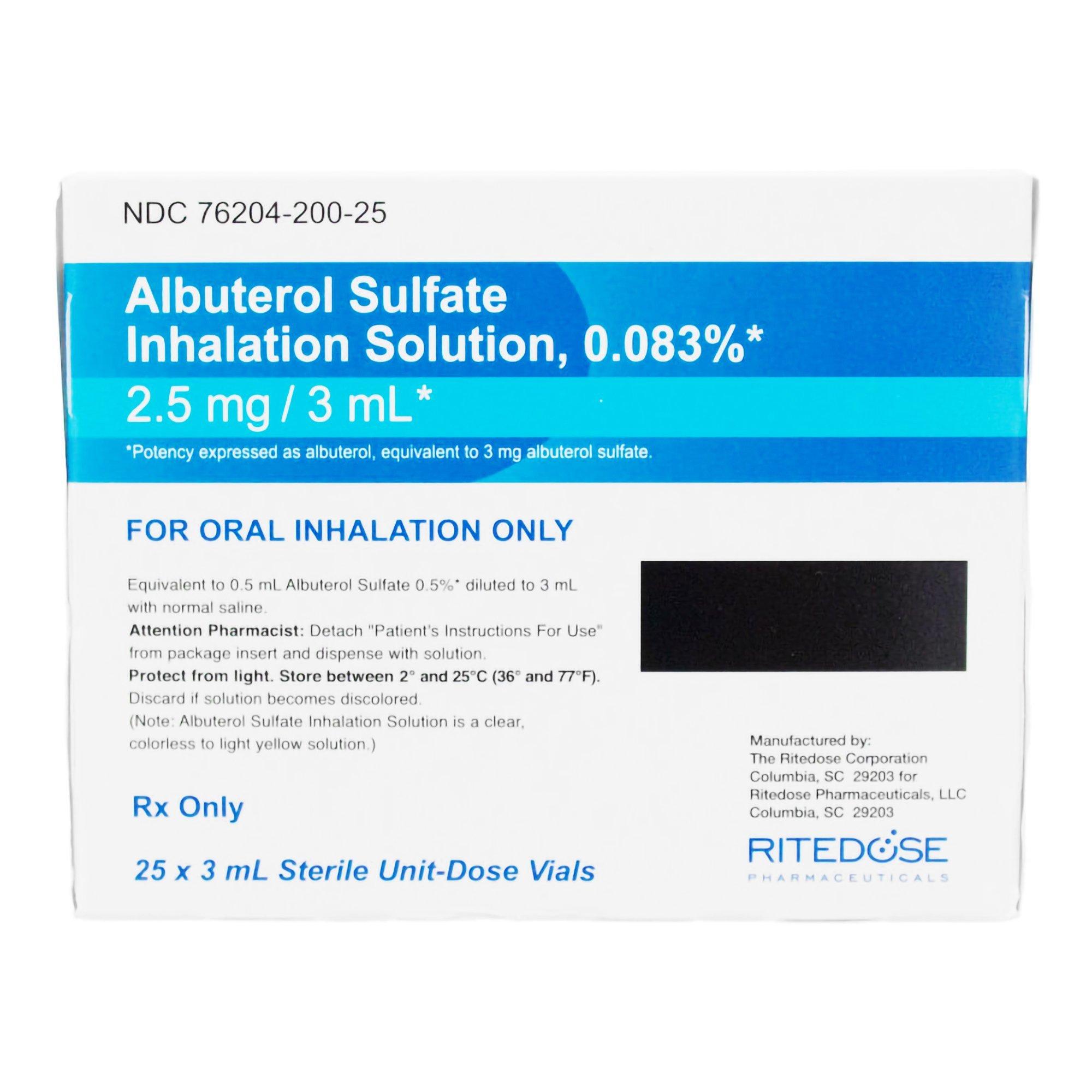 Albuterol Inhalation Solution 0.083% Pack 3mL Ritedose Pharmaceuticals