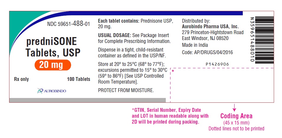 Prednisone Tablets USP 20 mg 100ct Aurobindo Pharma USA Inc 59651-0488-01