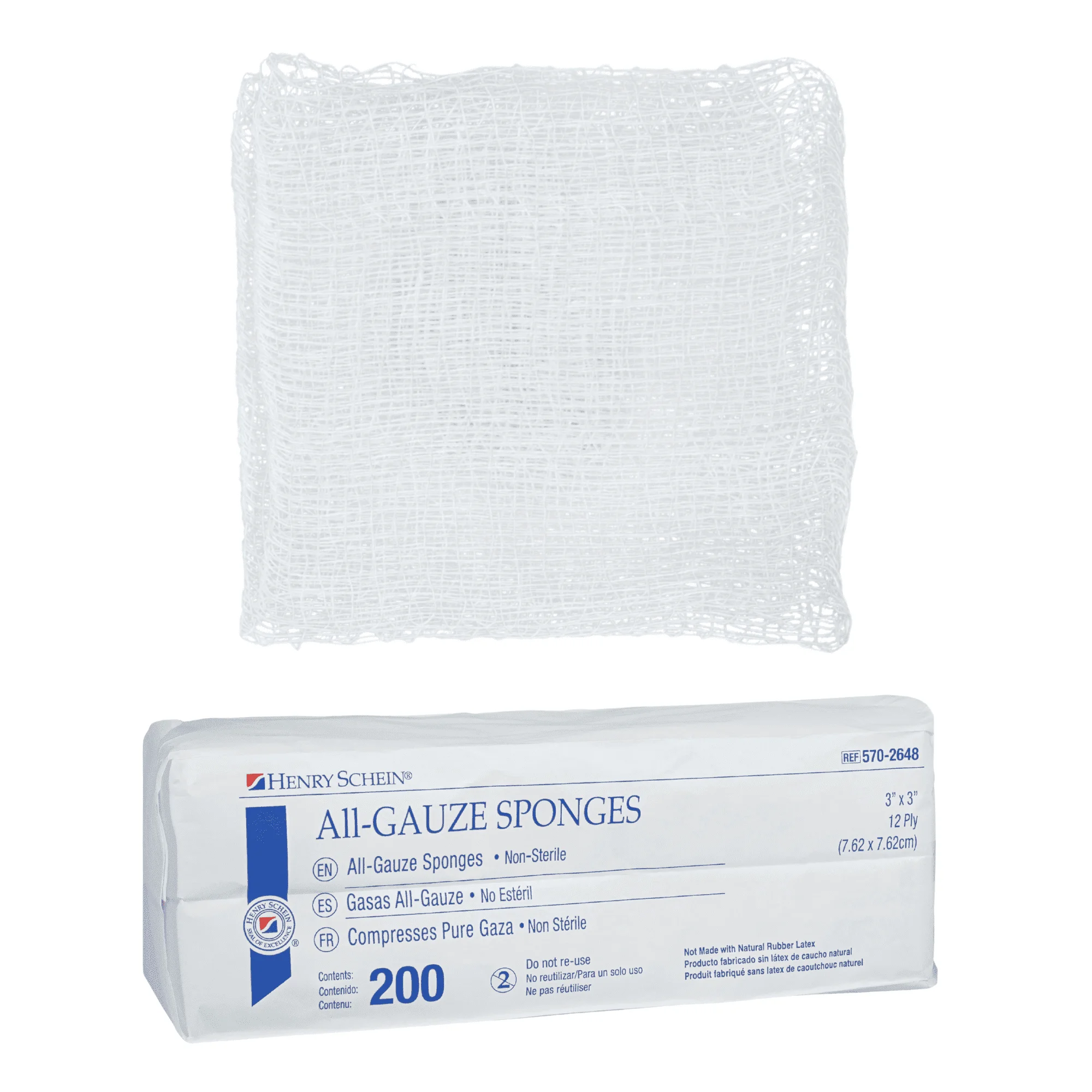 Henry Schein 100% Cotton All-Gauze Sponge 3x3" 12 Ply Non-Ster Square Not Latex, 20 PK/CA 5702648