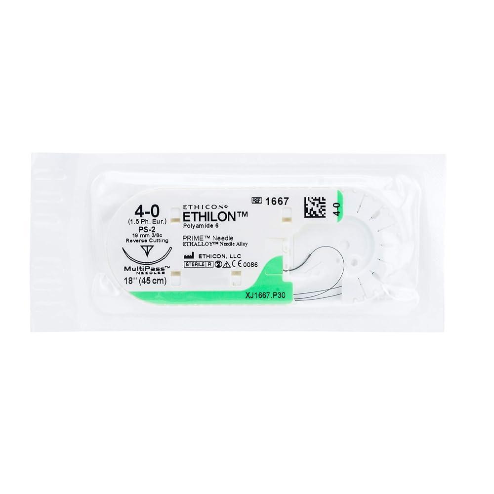 Ethilon Suture Nylon Monofilament 4-0 18" Non-Absorbable PS-2 Cutting Uncoated Black 36/Box 1667ZH