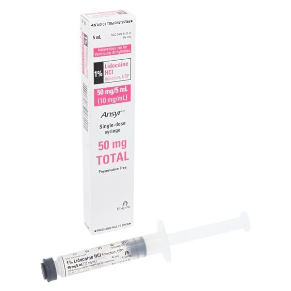 Lidocaine HCl Injection 1% Preservative Free Cardiac Use Ansyr Syringe 5mL 10/Package