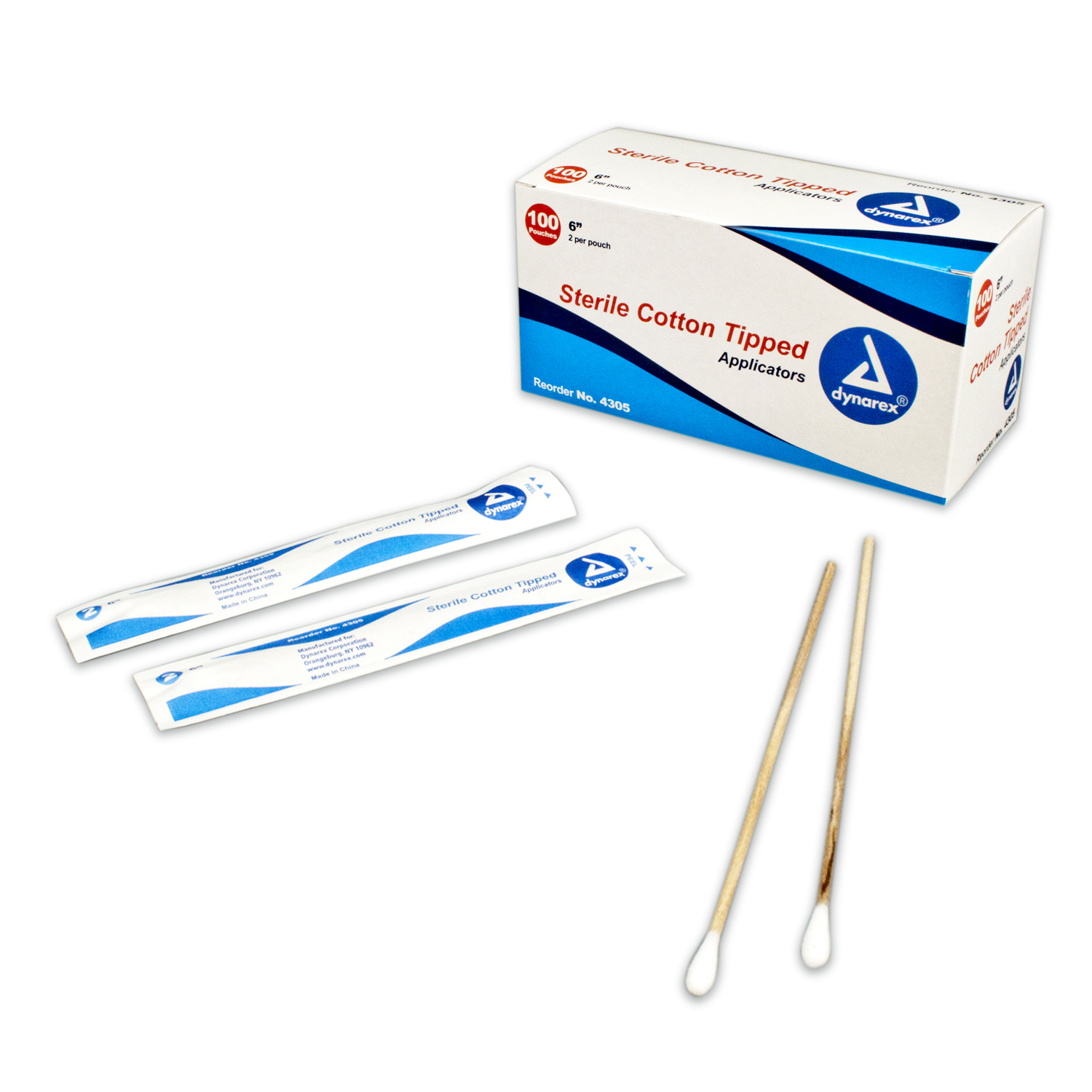 Cotton Tipped Wood Applicators Non-Sterile 3" 100 100 Non-Sterile Applicators per Pouch Dynarex Corp