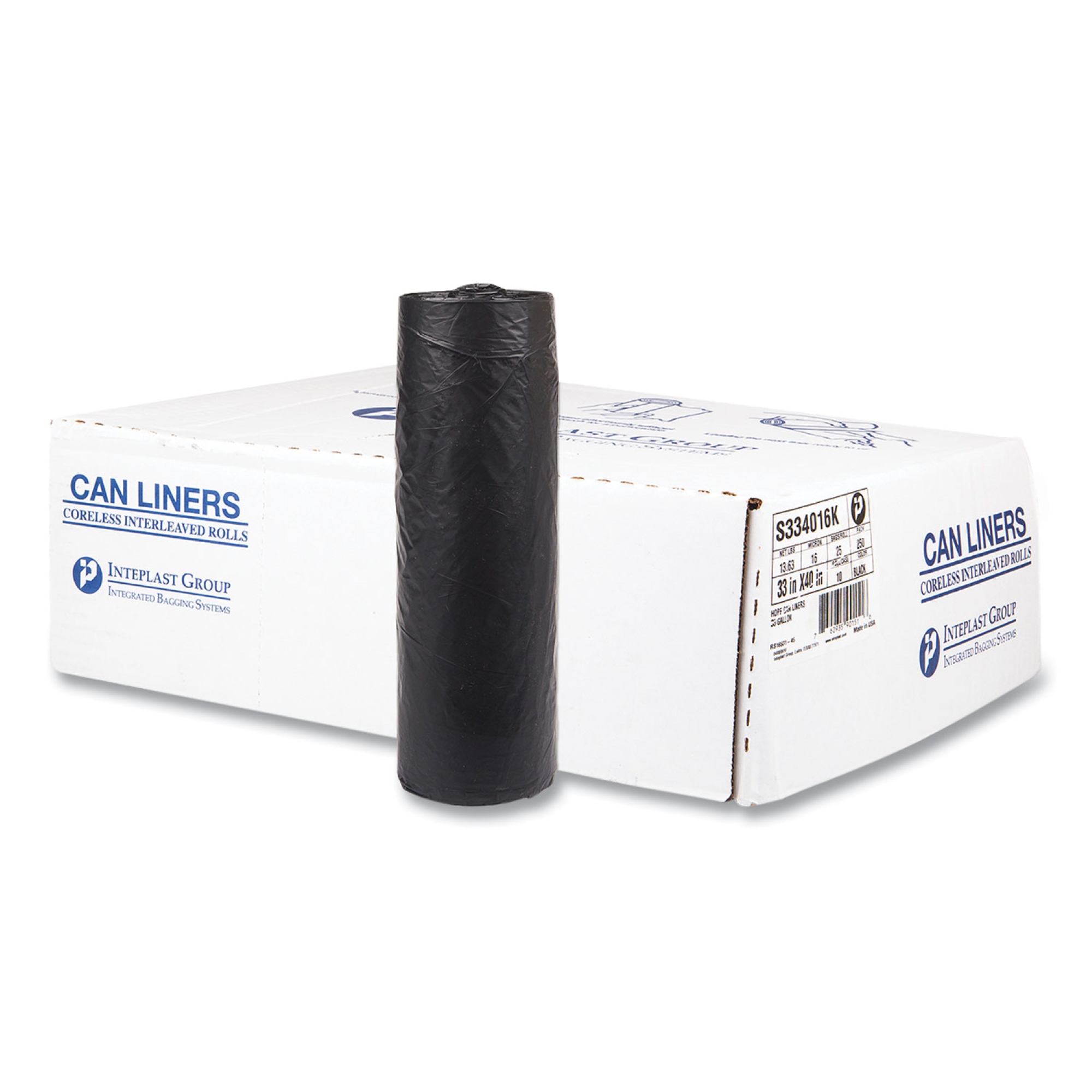 Trash Bag Inteplast Group 33 gal. Black HDPE 16 Mic. 33 X 40 Inch Star Seal Bottom Coreless Roll lag