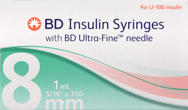 SYRINGE INSULIN 1ML 31G X 5/16 100/BX