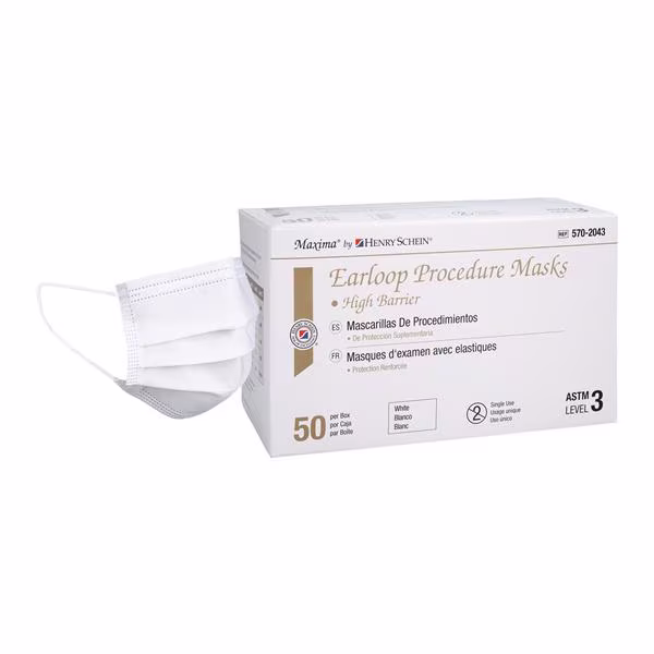 ASTM Level 3 Earloop Procedure Mask White 50/BX HENRY SCHEIN INC