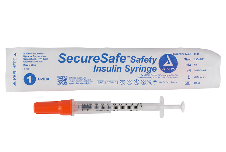 SecureSafe Safety Insulin Syringe .5cc 29G 1/2 100 Dynarex Corporation