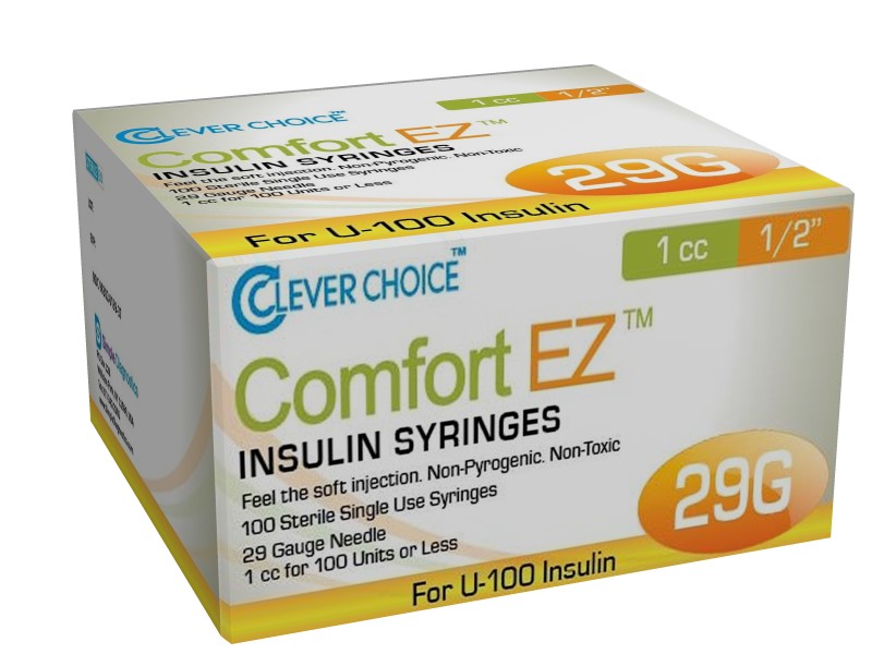 Comfort EZ Insulin Syringes 28G 1cc 1/2in 100ct Simple Diagnostics Inc