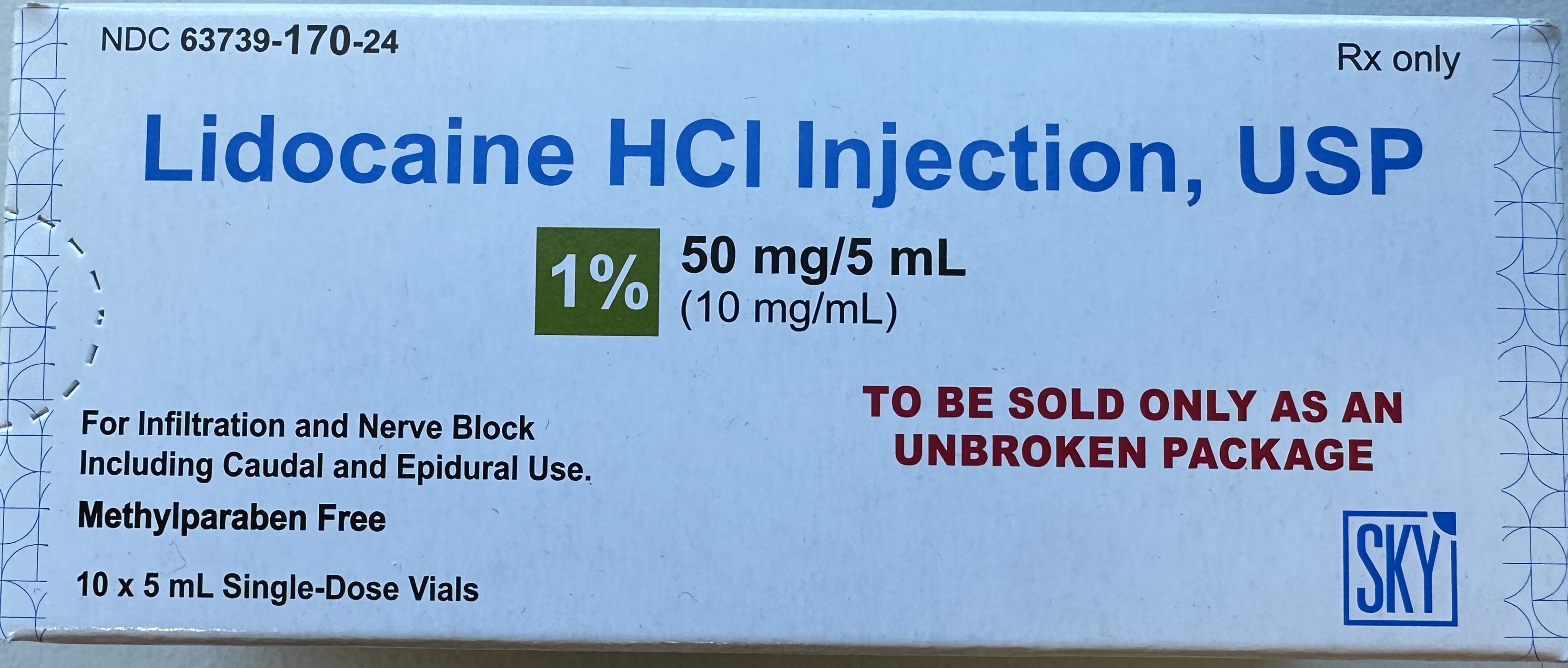 LIDOCAINE 1% HCL INJ SDV 5ml 10pk Sky Packaging McKesson Corp