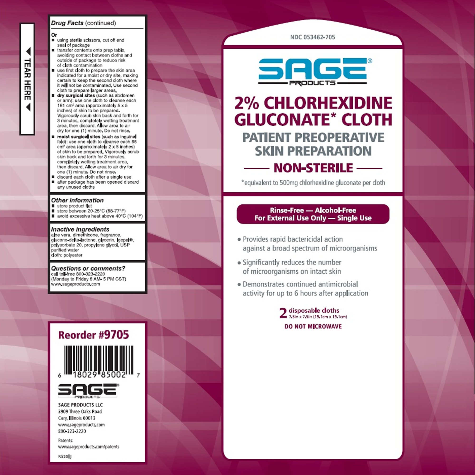 2% Chlorhexidine Gluconate Cloth Sage Products Inc