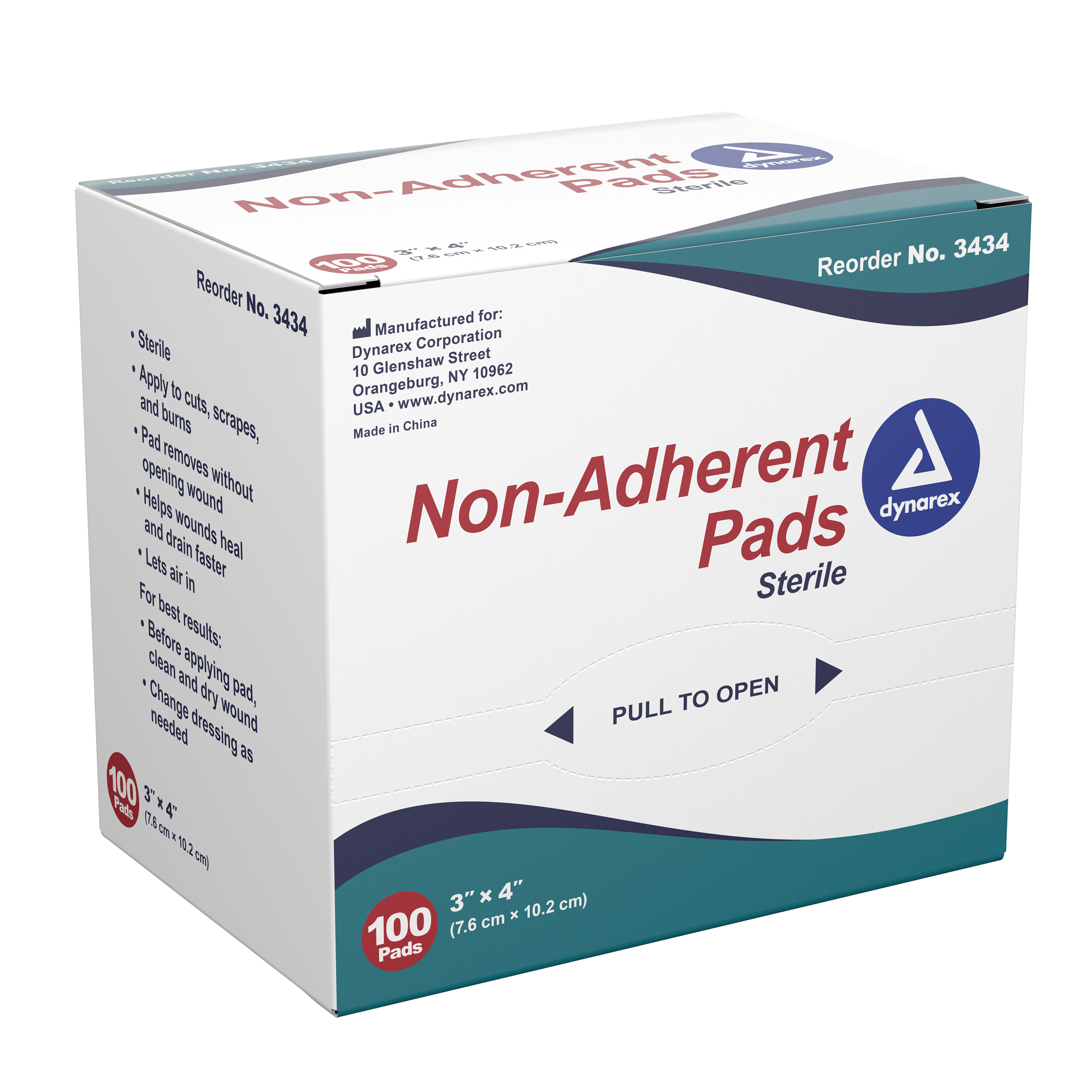 Non-Adherent Dressing Pads Sterile, 3 x 4 100 Ct Dynarex Corporation 3434