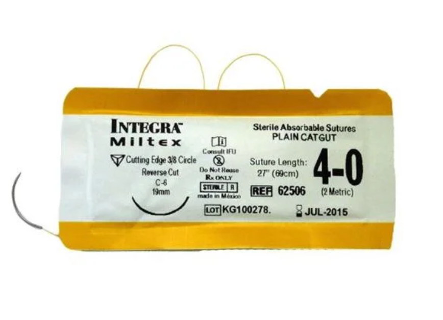 Suture Plain Gut Monofilament 4-0 27" Absorbable C-6 Reverse Cutting 3/8 Uncoated Green 12/Box 62506