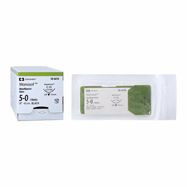 Nonabsorbable Suture with Needle Monosof™ Nylon C-13 3/8 Circle Reverse Cutting Needle Size 5-0 Mono