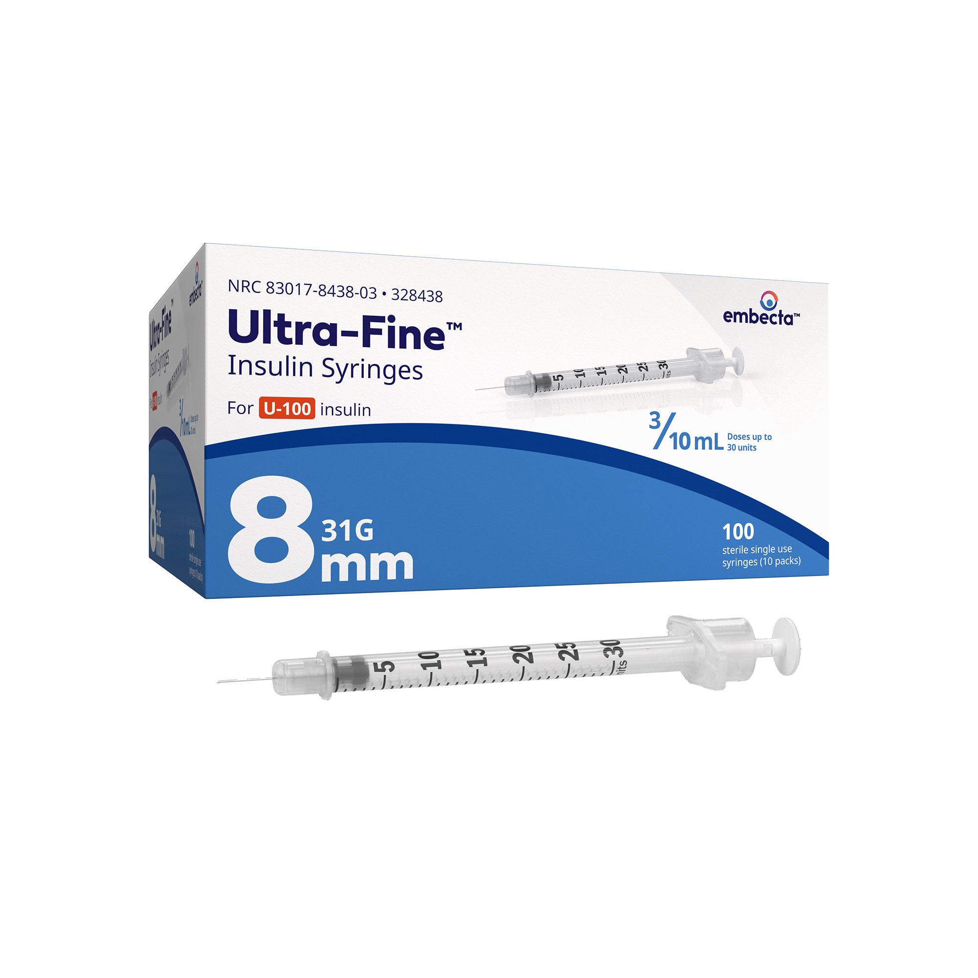 Standard Insulin Syringe with Needle Ultra-Fine™ 0.3 mL 5/16 in 31 Gauge NonSafety Regular Wall
