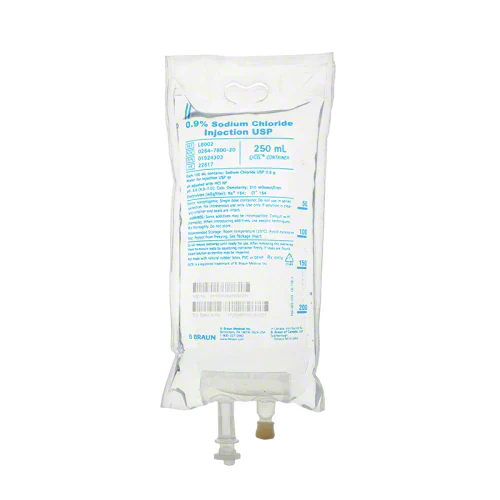 IV Injection Solution Sodium Chloride 0.9% 250mL Plastic Container USP Each, 24 EA/CA L8002