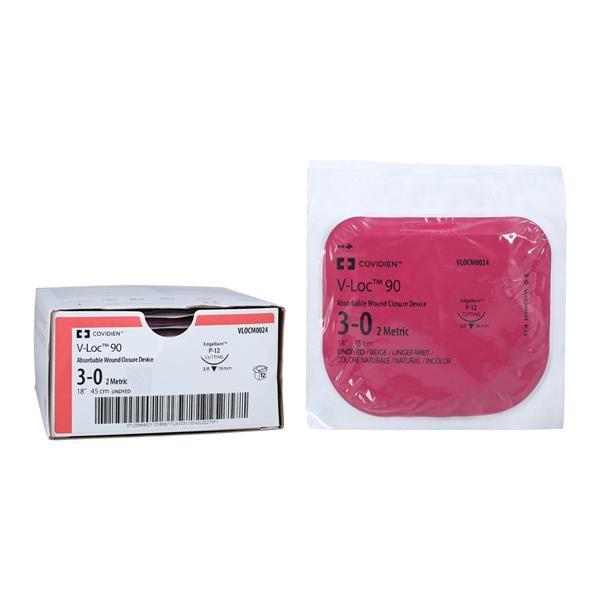 V-LOC 90 Wound Closure Device Suture Glycolide Barbed 3-0 18" 19mm Undyed 12/Box VLOCM0024
