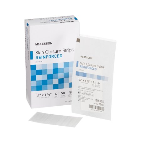 Skin Closure Strip McKesson 1/4 X 1-1/2 Inch Nonwoven Material Reinforced Strip White CLOSURE, SKIN