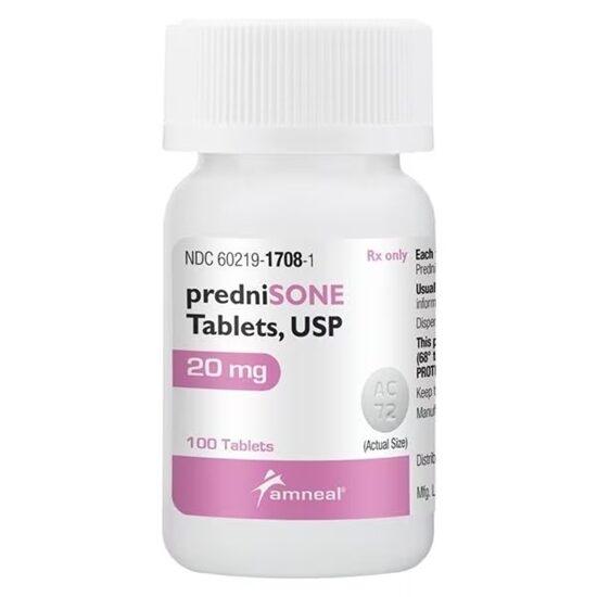 Prednisone Tablets 20mg Bottle 100/Bottle Each Amneal Pharmaceuticals