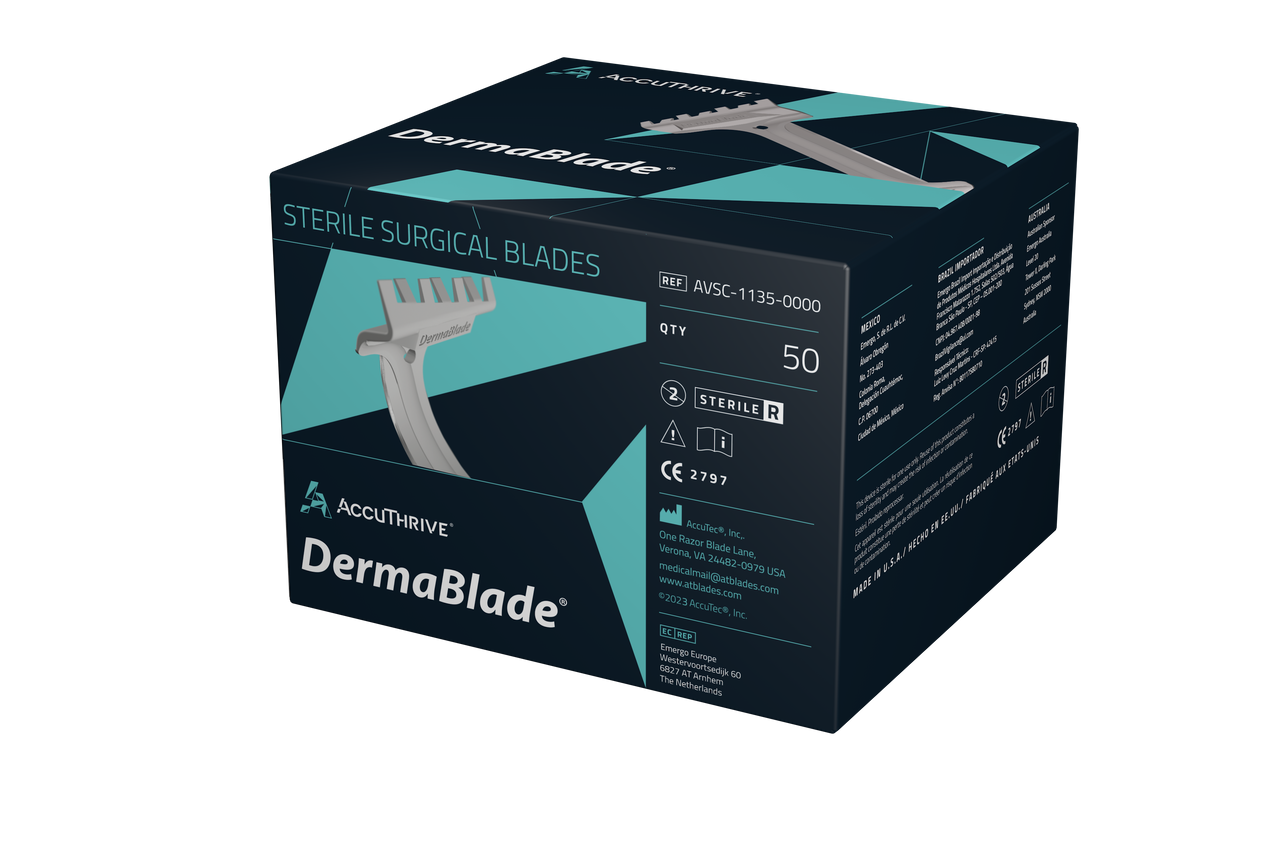 AccuThrive DermaBlade Stainless Steel Biopsy Blade Sterile Disposable 50/Box, 8 BX/CA