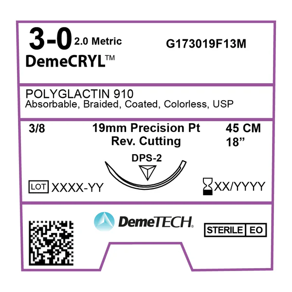 SUTURE, VICRYL UD BR CT 3-0 1 8" PS2 (12/BX) DemeTech Corporation