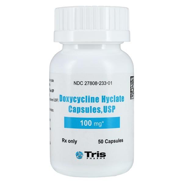 Doxycycline Hyclate Tablets 100mg Bottle 50/Bottle Each Tris Pharma