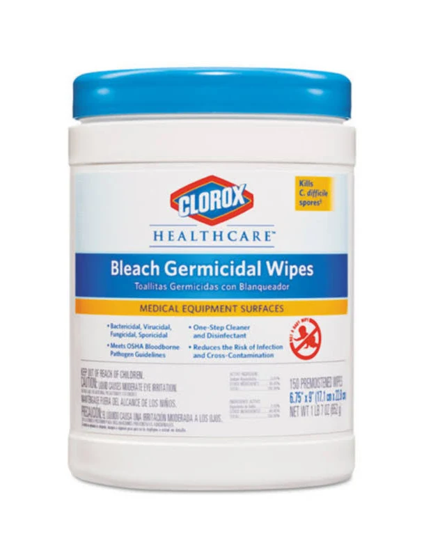 Clorox Healthcare Bleach Germicidal Wipes Canister of 150 6"x5"