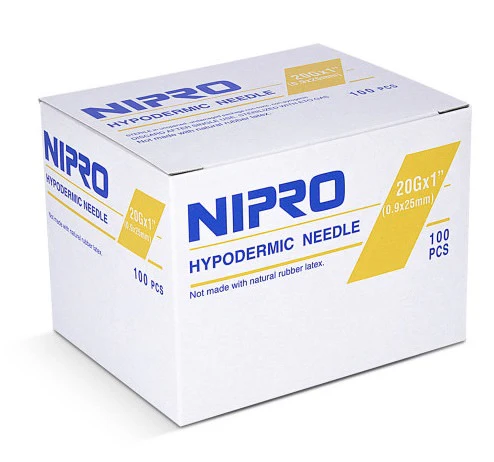Ndl 20g 1" Hypodermic Regular Bevel Ster Latex-Free Disp Yellow Conventional 100/Box AH+2025-1M