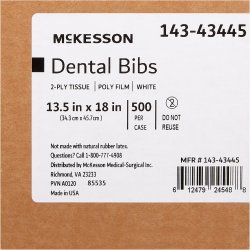 Dental Bib McKesson 13-1/2 X 18 Inch White NonSterile BIB, DENTAL TIP WHT 13.5"X18" (500/CS)