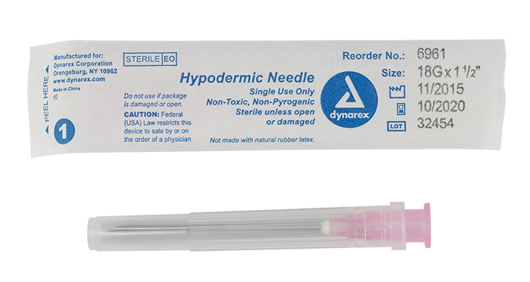 Hypodermic Needle 18G x 1 1/2 needle 100 Ct Dynarex Corporation