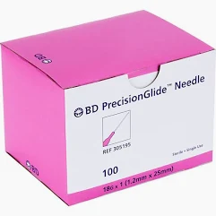 NEEDLE Hypodermic 18GX1 REG BEVEL 100/BX BD