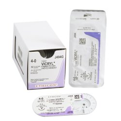 Absorbable Suture with Needle Coated Vicryl™ Polyglactin 910 P-3 3/8 Circle Needle Size 4-0...