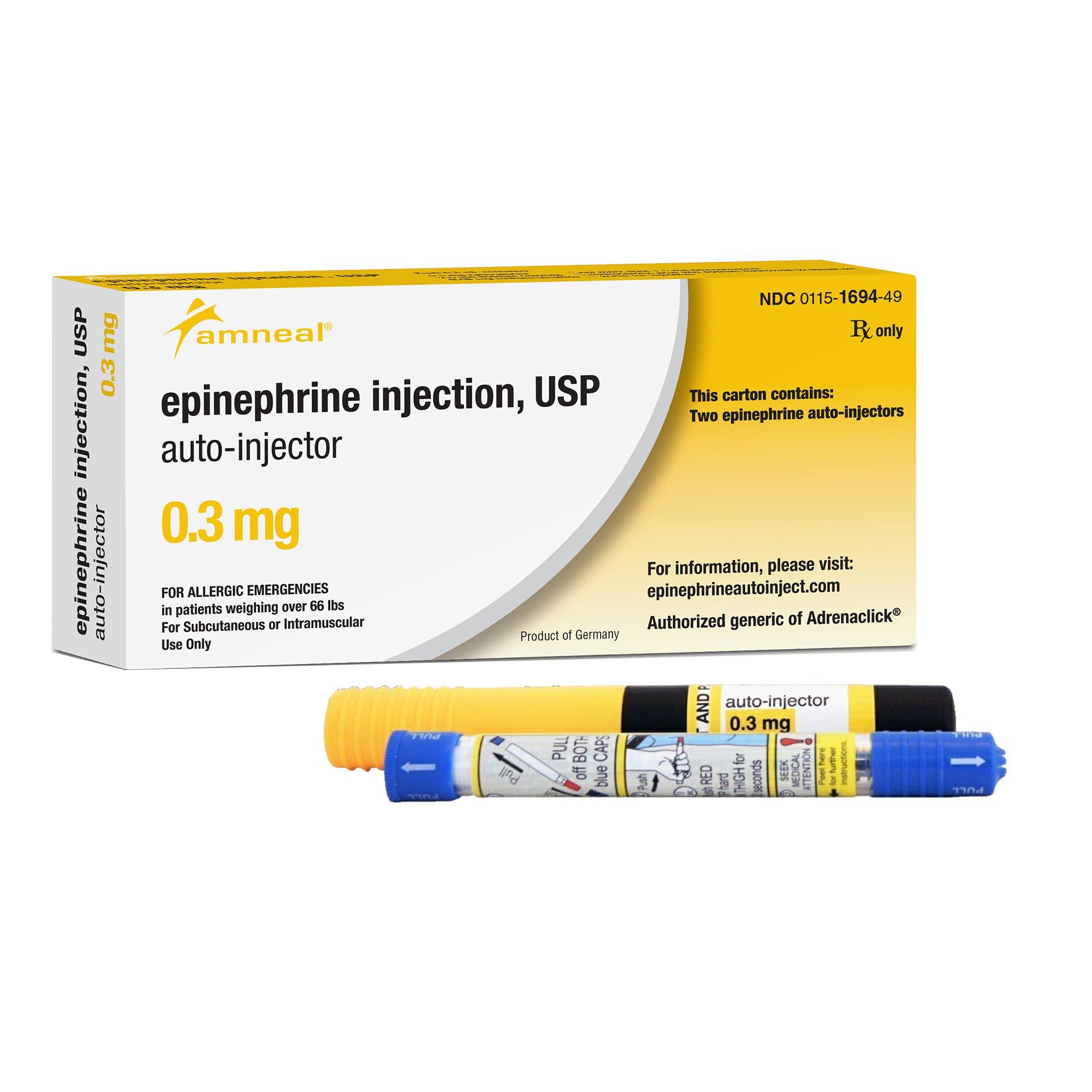 Epinephrine Injection 0.3mg Adult Auto-Injector 2/Package Amneal Pharmaceuticals