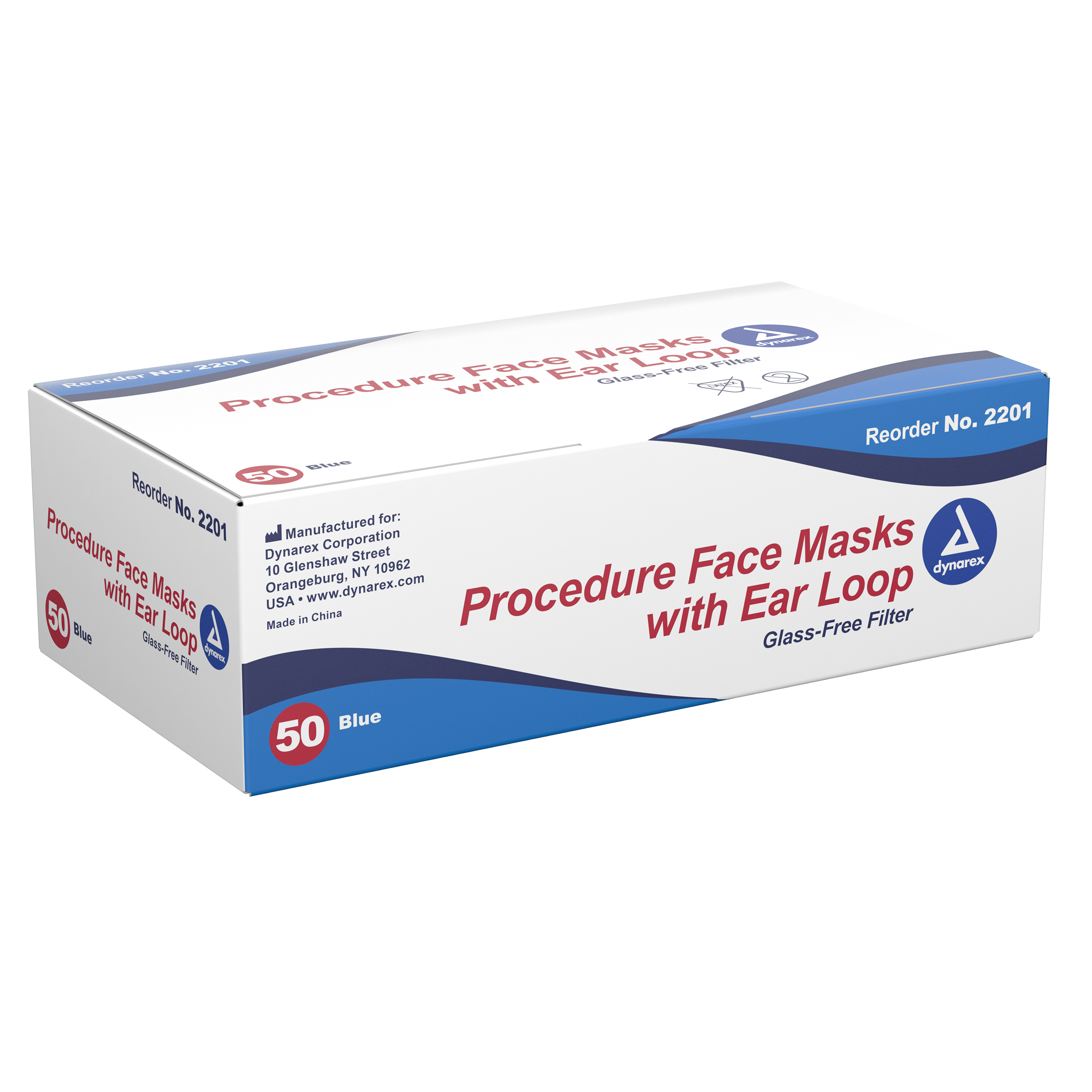 Procedure Face Mask with Ear Loop - Blue 50 Ct Dynarex Corporation