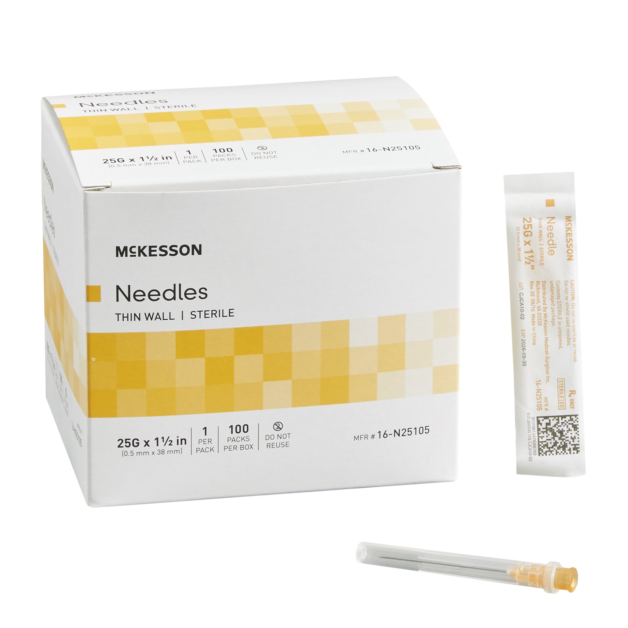 Hypodermic Needle TW 25GX1 1/2" 100/BX Mckesson Medical and Surgical Inc 16-N25105